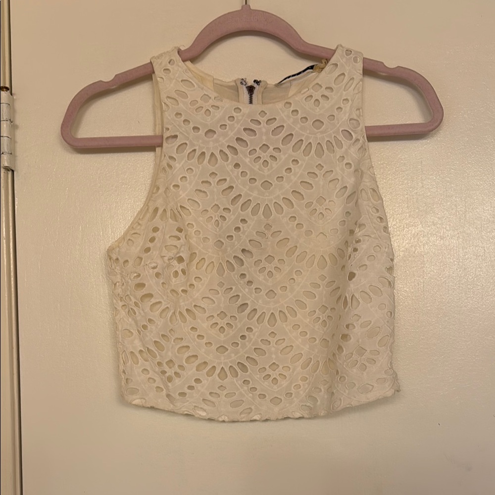 Alice + Olivia Cream Embellished Crop Tank Top